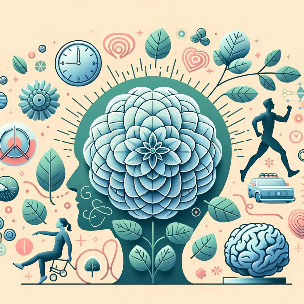 Illustration dépeignant les avantages d'intégrer la Rhodiola rosea dans la vie quotidienne, avec des symboles de clarté mentale, d'énergie physique et de bien-être émotionnel.