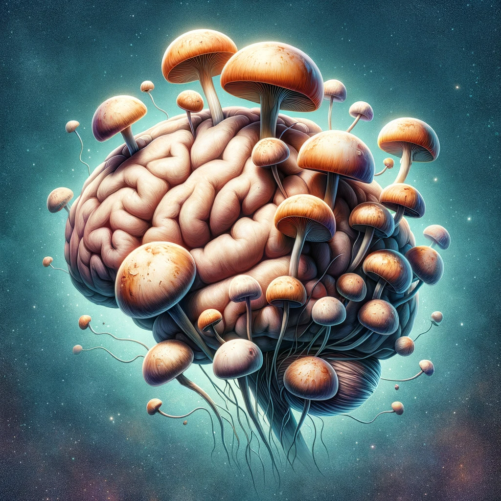 Champignons et cerveau, représentation artistique