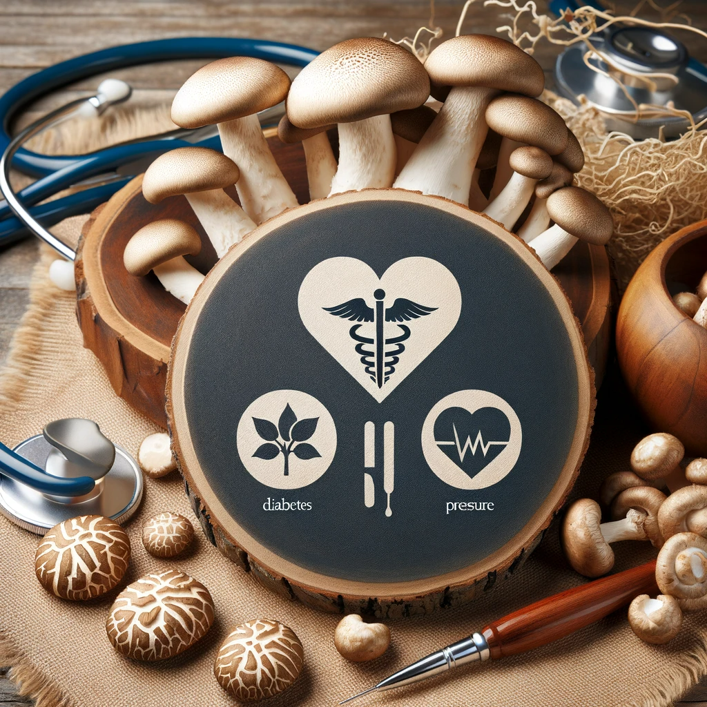 Symboles du diabète et de la tension artérielle avec des champignons Maitake