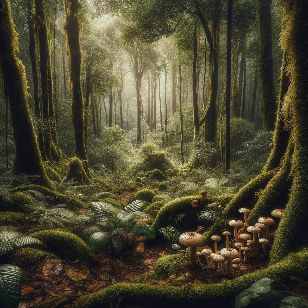  Forêt dense et humide, habitat typique du champignon crinière de lion.