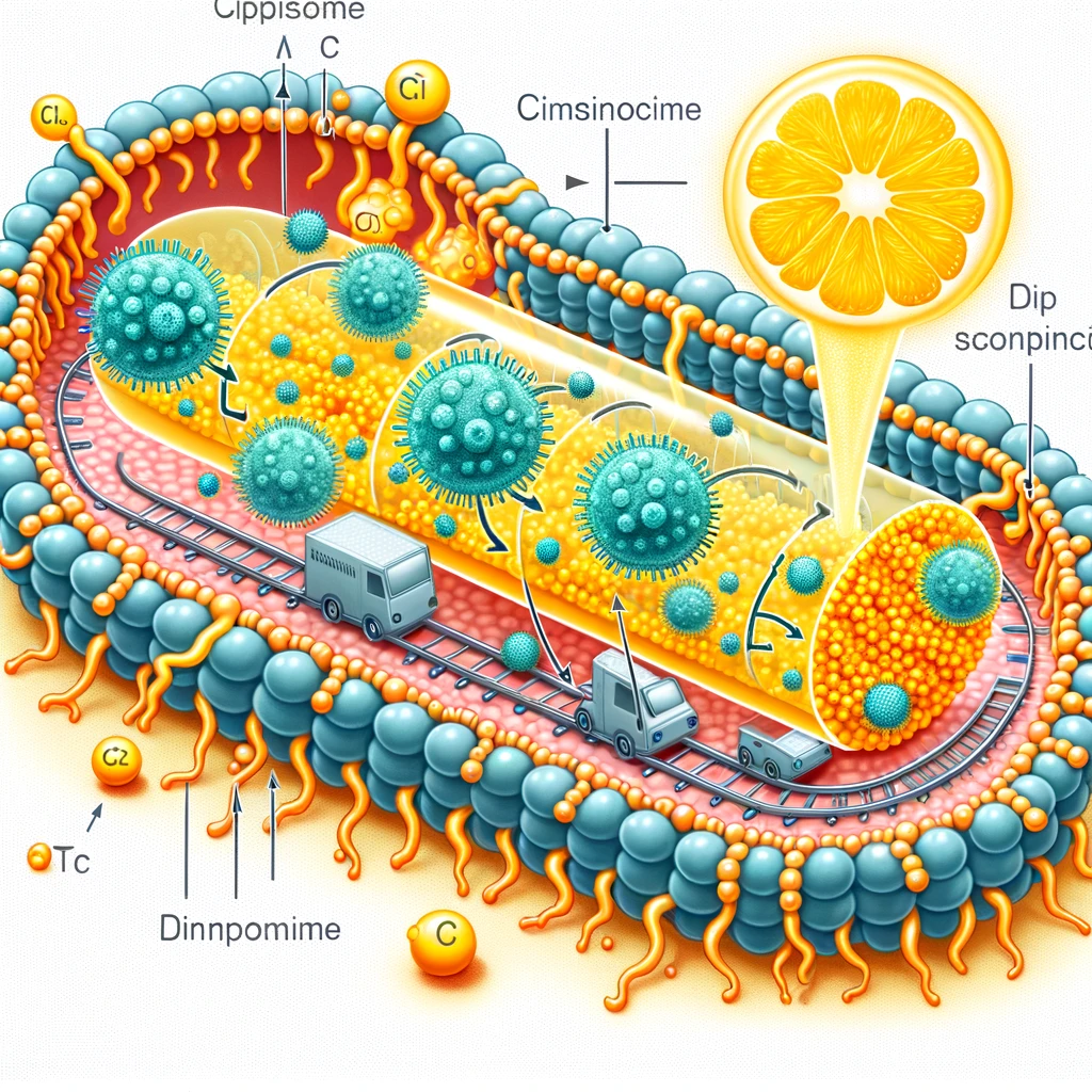  Un schéma montrant un liposome transportant la vitamine C
