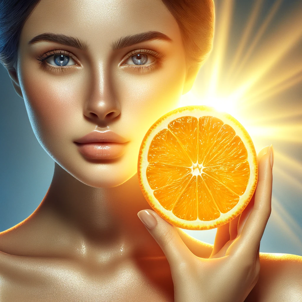 Une peau rayonnante symbolisant les bienfaits de la vitamine C