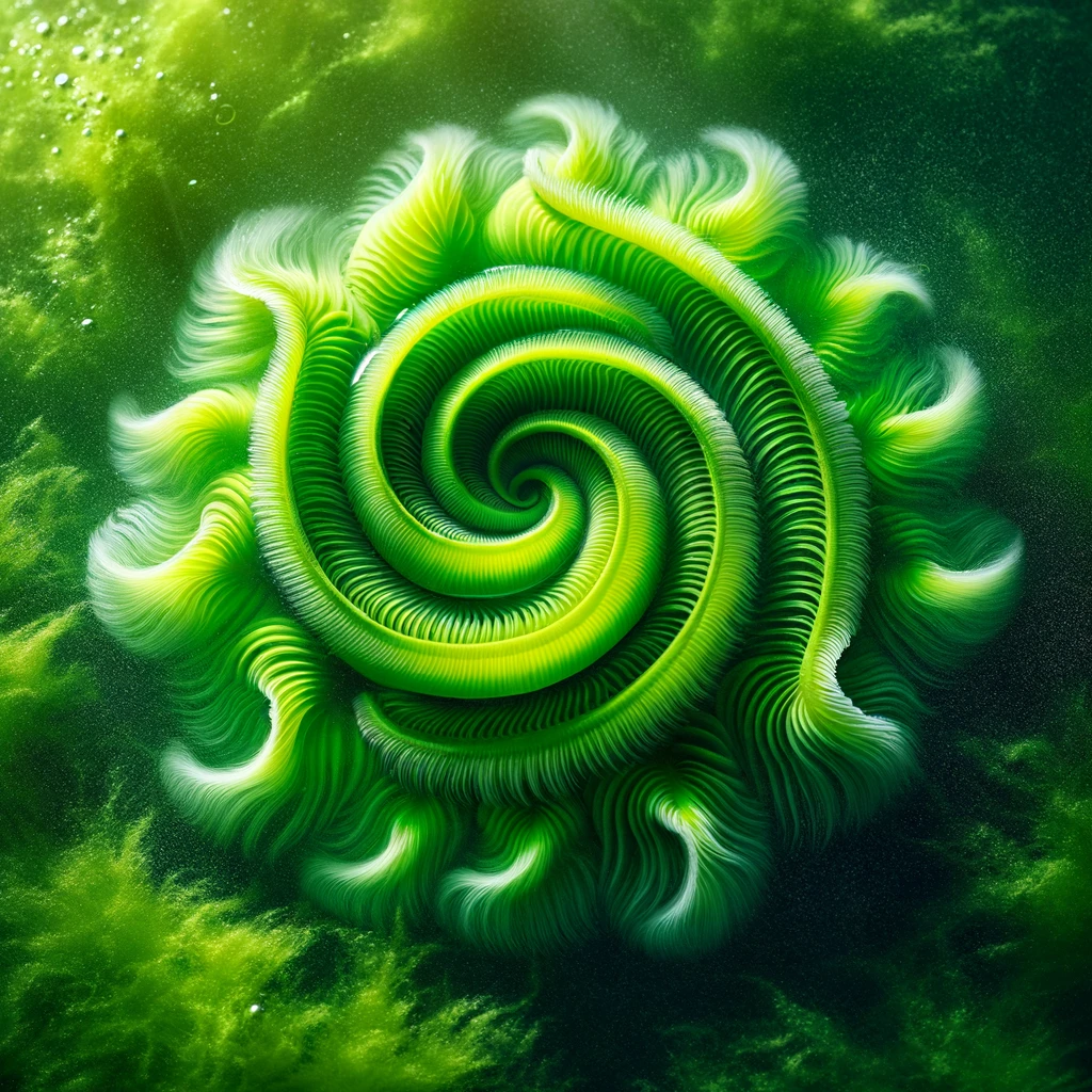 Algue spirale verte vibrante dans l eau