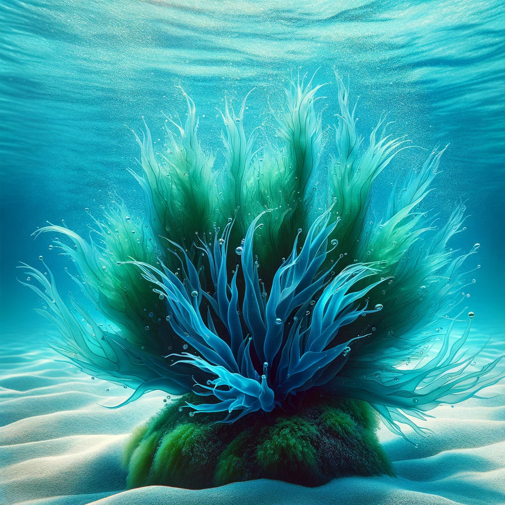 Algue bleu-vert dans une eau cristalline